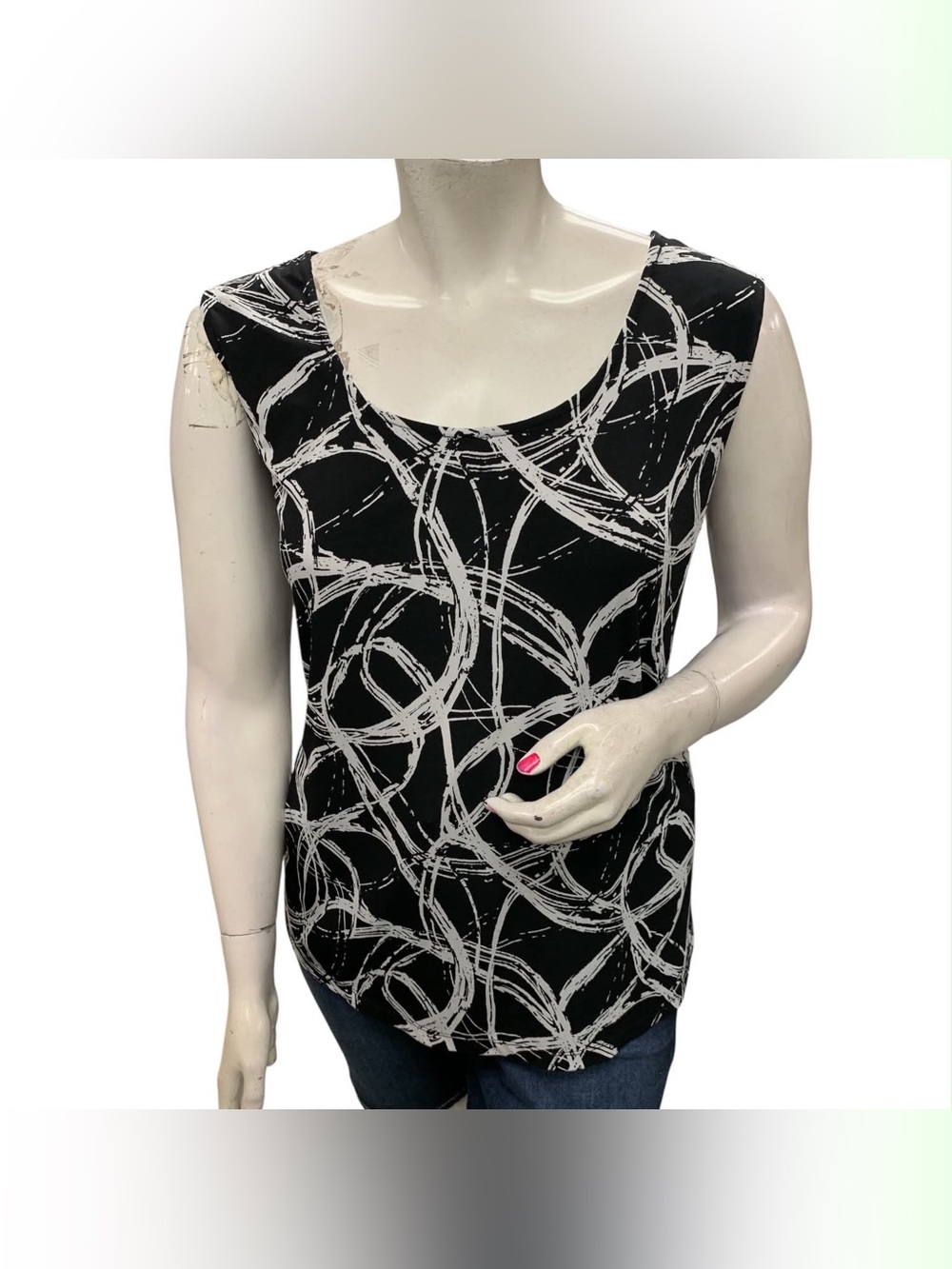JM Collection Black Tank Top with White Circle Print Size 3X
